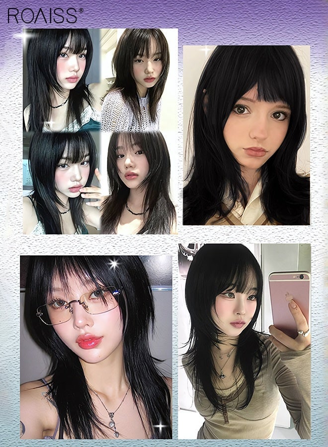 رويس وصلات شعر نسائية بغرة على الطراز الفرنسي، غرة من قطعة واحدة مع سوالف، وصلات شعر طويلة ذات طبقات طبيعية، ألياف صناعية طبيعية ناعمة مناسبة لحفلات الزفاف والتنكر والحفلات والارتداء اليومي - Image 4